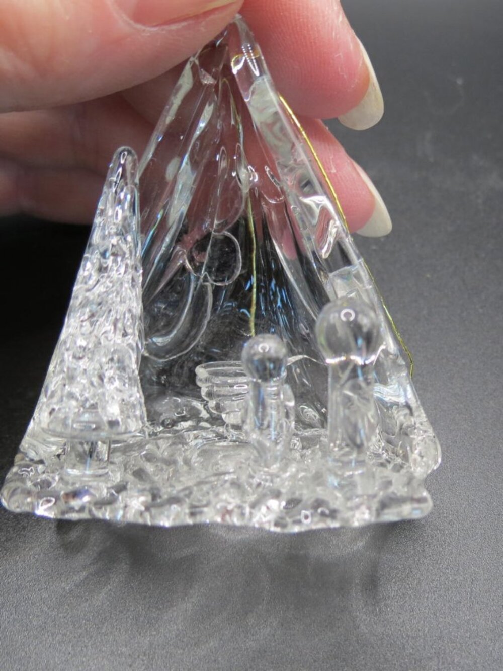 Clear Hand Blown Glass Nativity Ornament Open Grotto Stable Holy Family